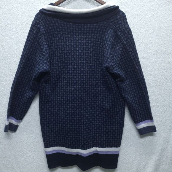 Christopher & Banks Sweater Petite XL Blue Full Zip Cardigan Geometric Knit - Picture 4 of 8
